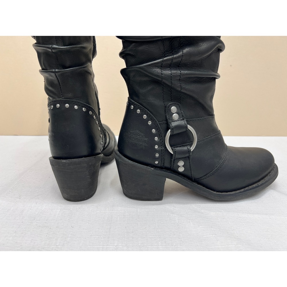 Harley Davidson Mid Calf Boots Womens 6.5 Black Excellent Leather Slouch Biker - Picture 9 of 15